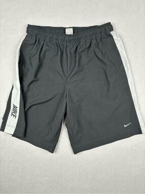 Y2K VTG Nike Black Track Shorts With Embroidered Logos Mens XL Black Grey